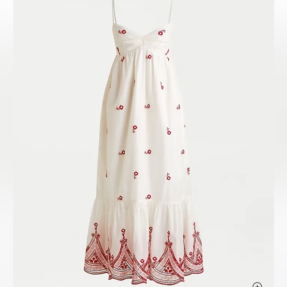 J. Crew Dresses & Skirts - J. Crew Embroidered Beach Maxi Dress White Red 100% Cotton Size Small